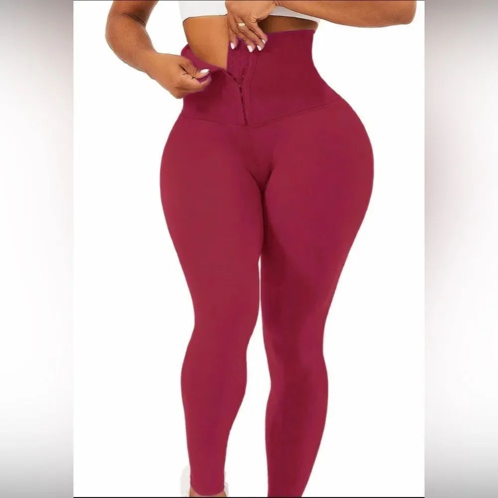 CORSET WAIST BUTTERY SOFT BODY SHAPER LEGGINGS - Red